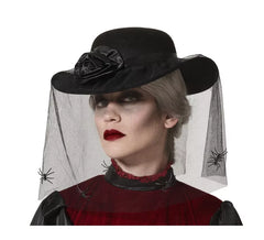 Black Hat with Veil and Rose
