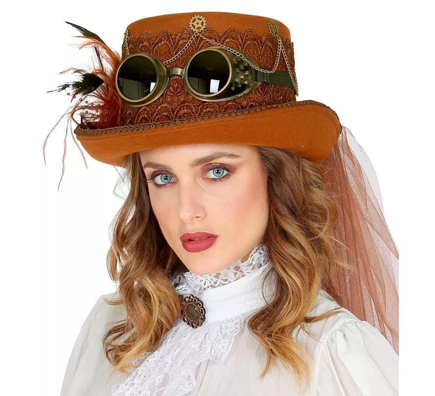 Translation missing: en.Sombrero Steampunk Top de Fieltro con Velo