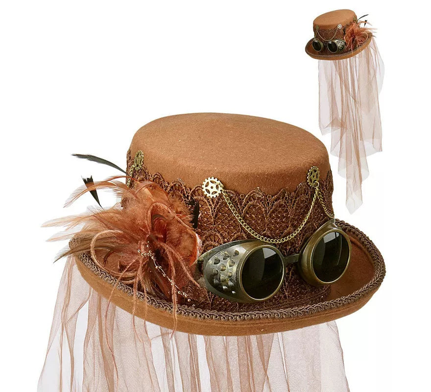 Translation missing: en.Sombrero Steampunk Top de Fieltro con Velo