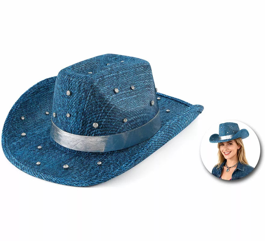 Sombrero Vaquero azul con Pedrería