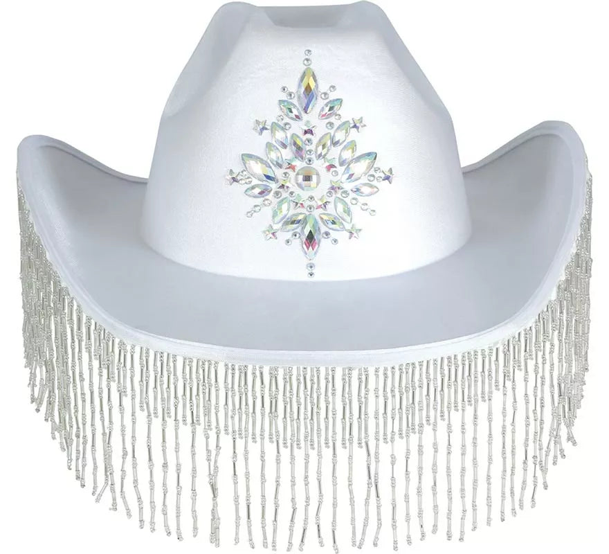 Sombrero Vaquero blanco con Flecos para adultos