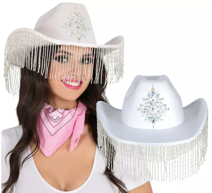 Translation missing: en.Sombrero Vaquero blanco con Flecos para adultos