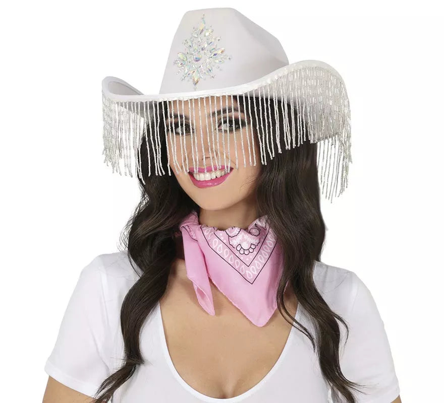 Translation missing: en.Sombrero Vaquero blanco con Flecos para adultos
