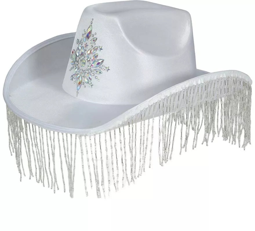 Sombrero Vaquero blanco con Flecos para adultos