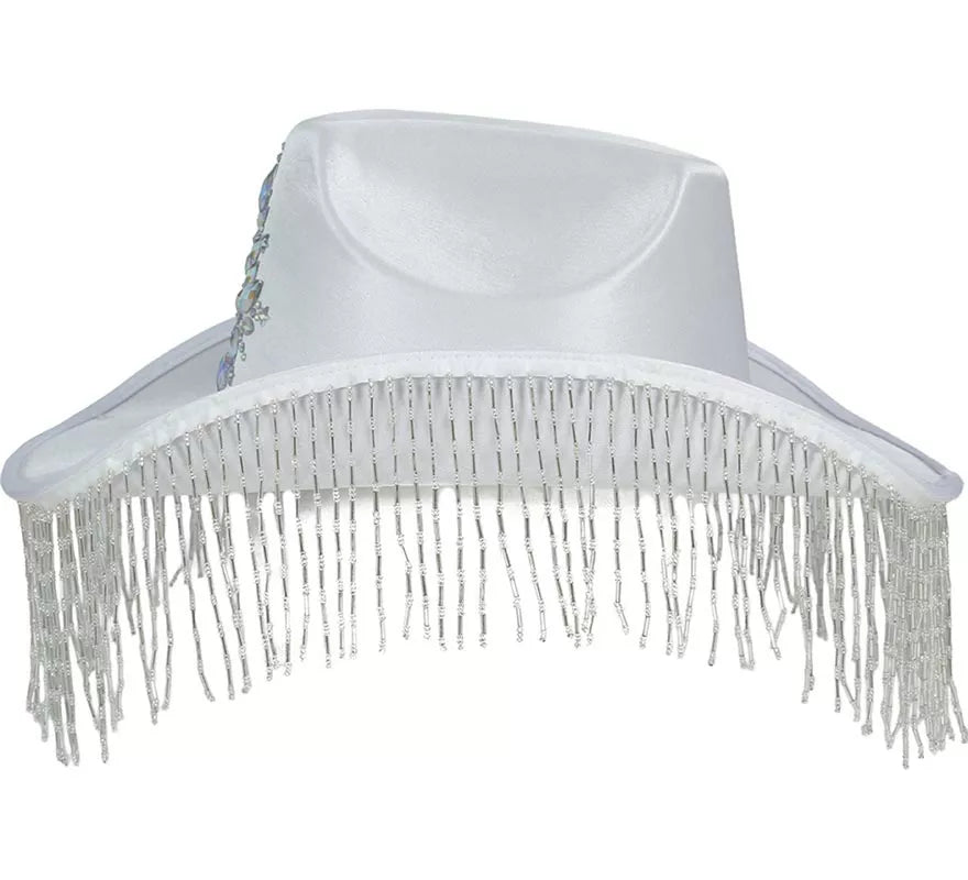 Sombrero Vaquero blanco con Flecos para adultos