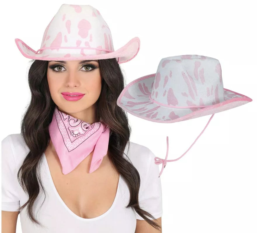 Translation missing: en.Sombrero Vaquero blanco y rosa para adultos