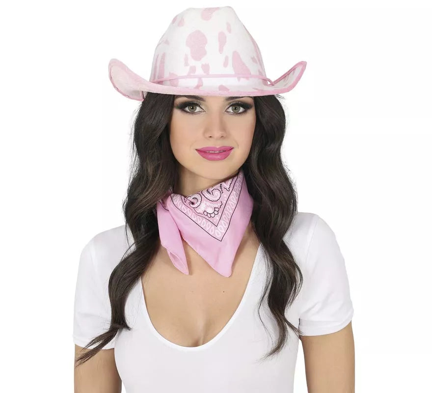 Sombrero Vaquero blanco y rosa para adultos