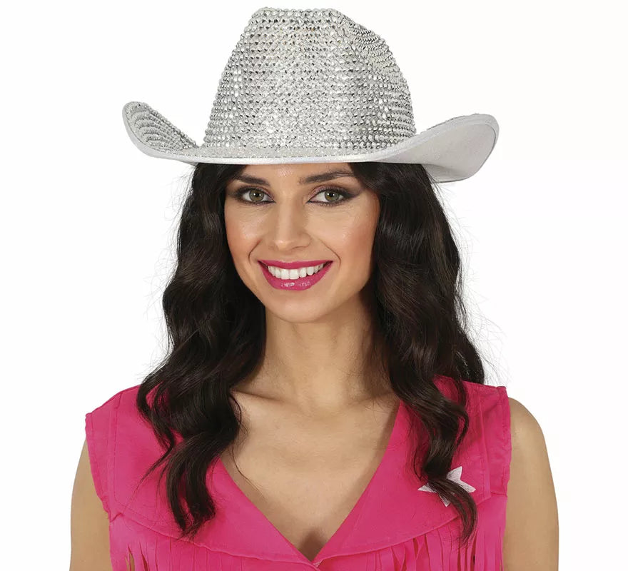 Sombrero Vaquero brillante plateado adulto