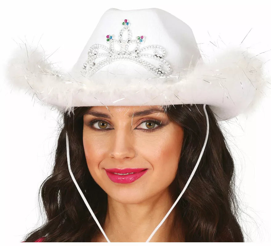 Translation missing: en.Sombrero Vaquero con boa blanco de fieltro adulto
