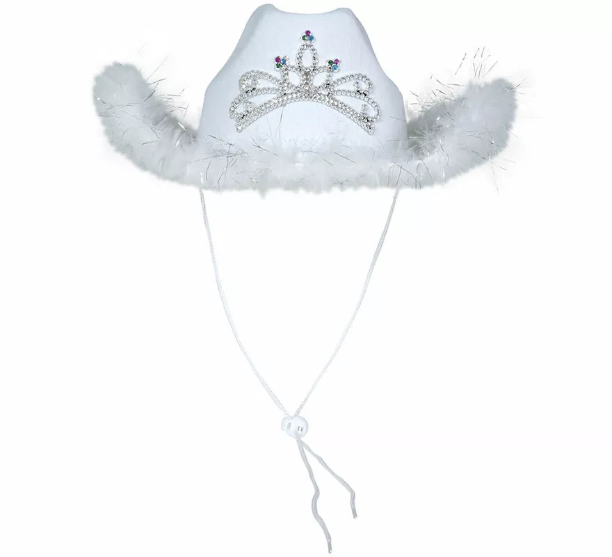 Sombrero Vaquero con boa blanco de fieltro adulto