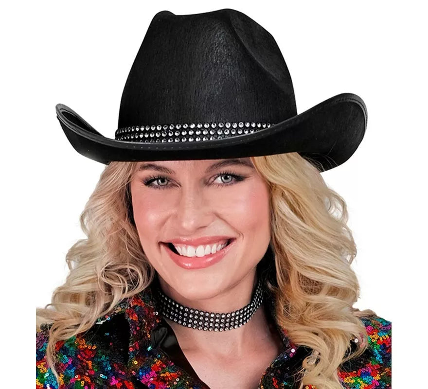 Sombrero Vaquero negro con Brillos para adultos