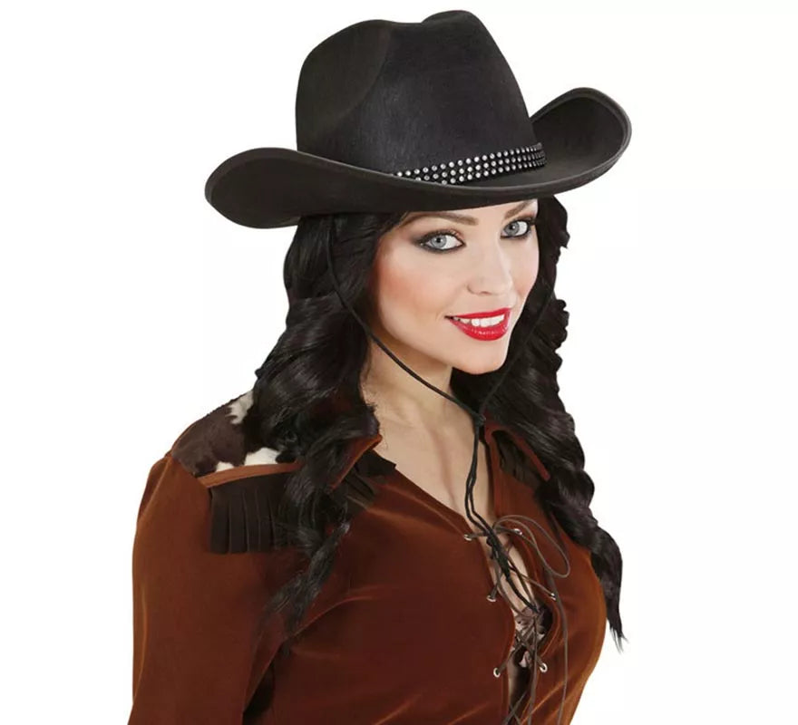 Sombrero Vaquero negro con Brillos para adultos