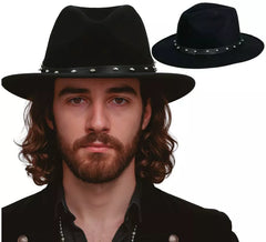 Black Cowboy Hat with Rivets for Adults