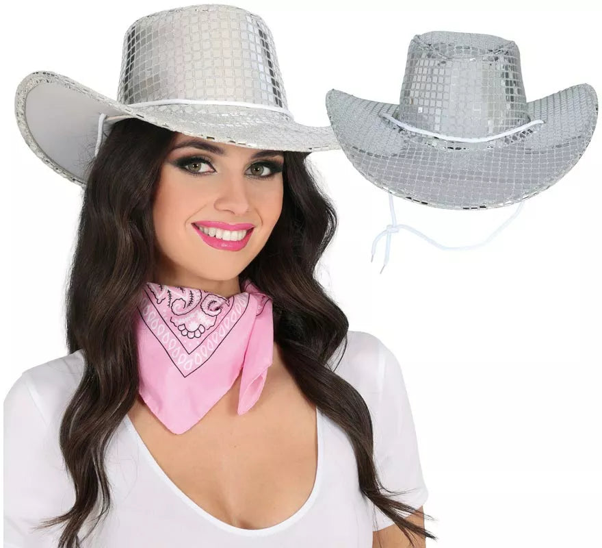Sombrero Vaquero plateado para adultos