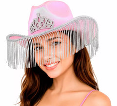 Pink fringed cowboy hat