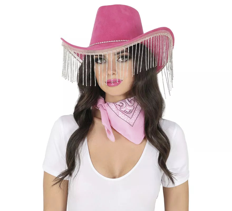 Sombrero Vaquero rosa con Flecos adultos