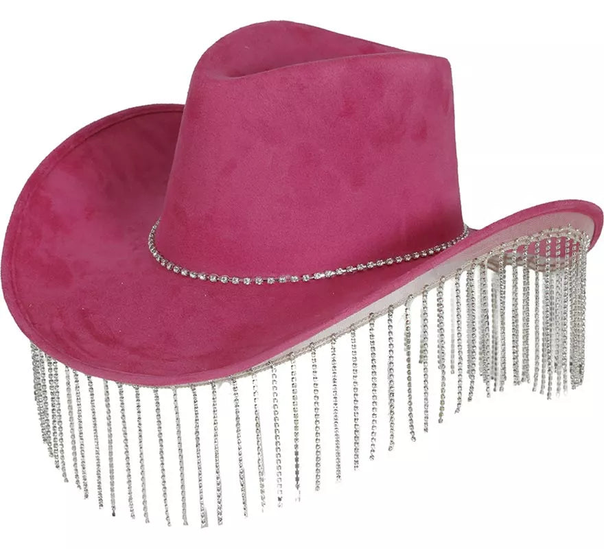Sombrero Vaquero rosa con Flecos adultos