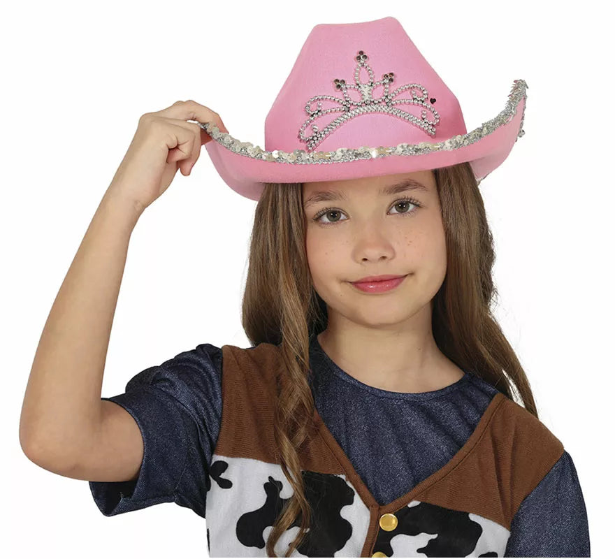 Sombrero Vaquero rosa de fieltro infantil