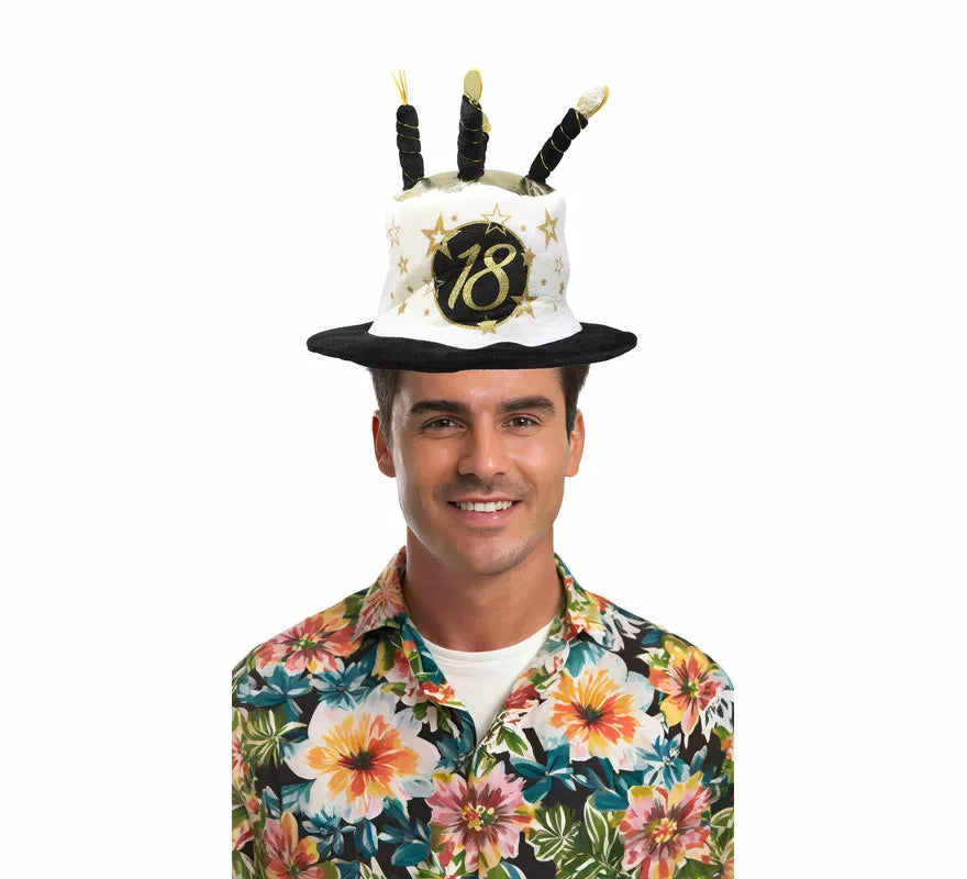 Sombrero Velas Blanco y Negro de 18 Años Cumpleaños y Aniversarios