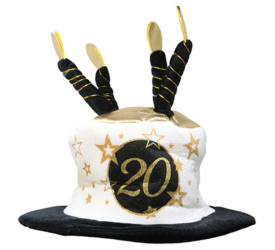 Translation missing: en.Sombrero Velas Blanco y Negro de 20 Años Cumpleaños y Aniversarios