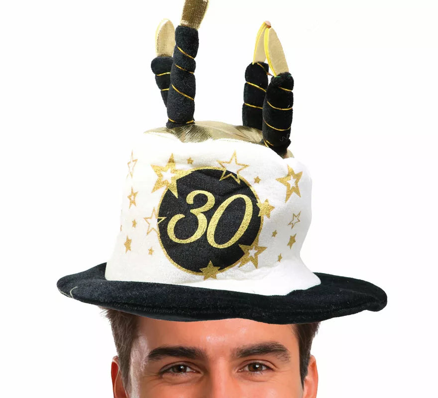 Translation missing: en.Sombrero Velas Blanco y Negro de 30 Años Cumpleaños y Aniversarios