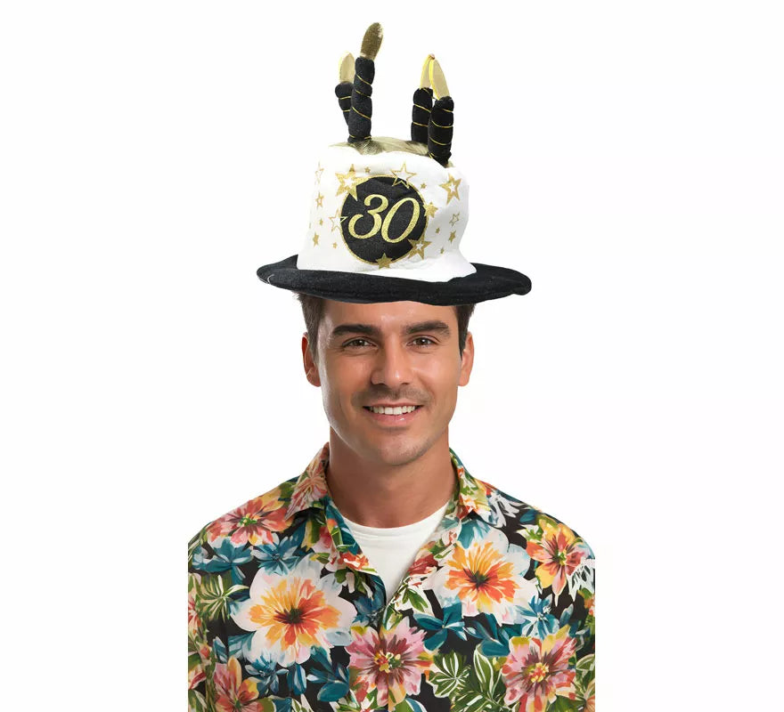 Sombrero Velas Blanco y Negro de 30 Años Cumpleaños y Aniversarios