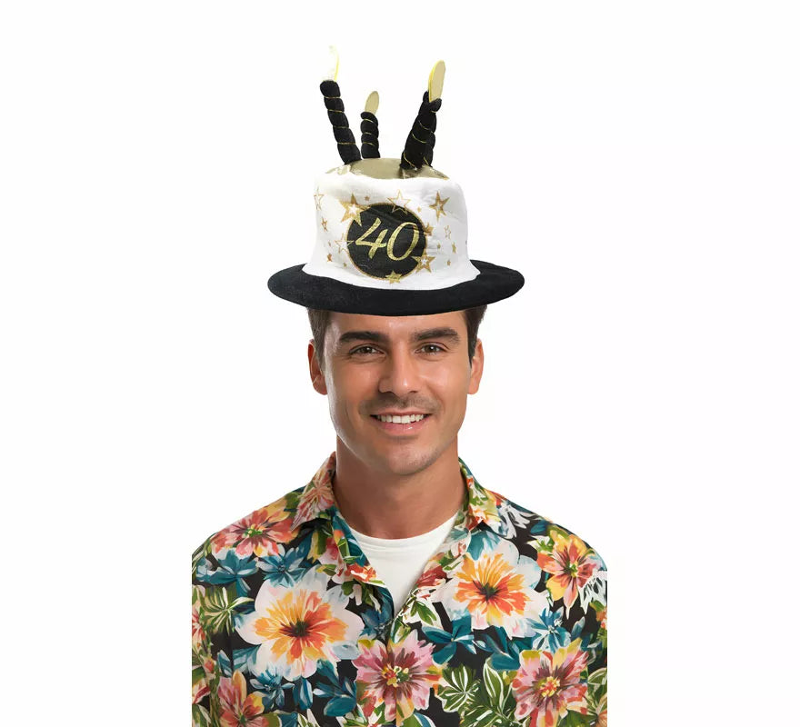 Sombrero Velas Blanco y Negro de 40 Años Cumpleaños y Aniversarios