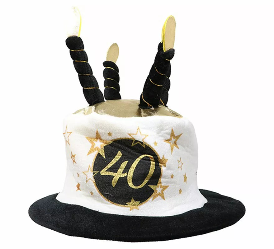 Sombrero Velas Blanco y Negro de 40 Años Cumpleaños y Aniversarios