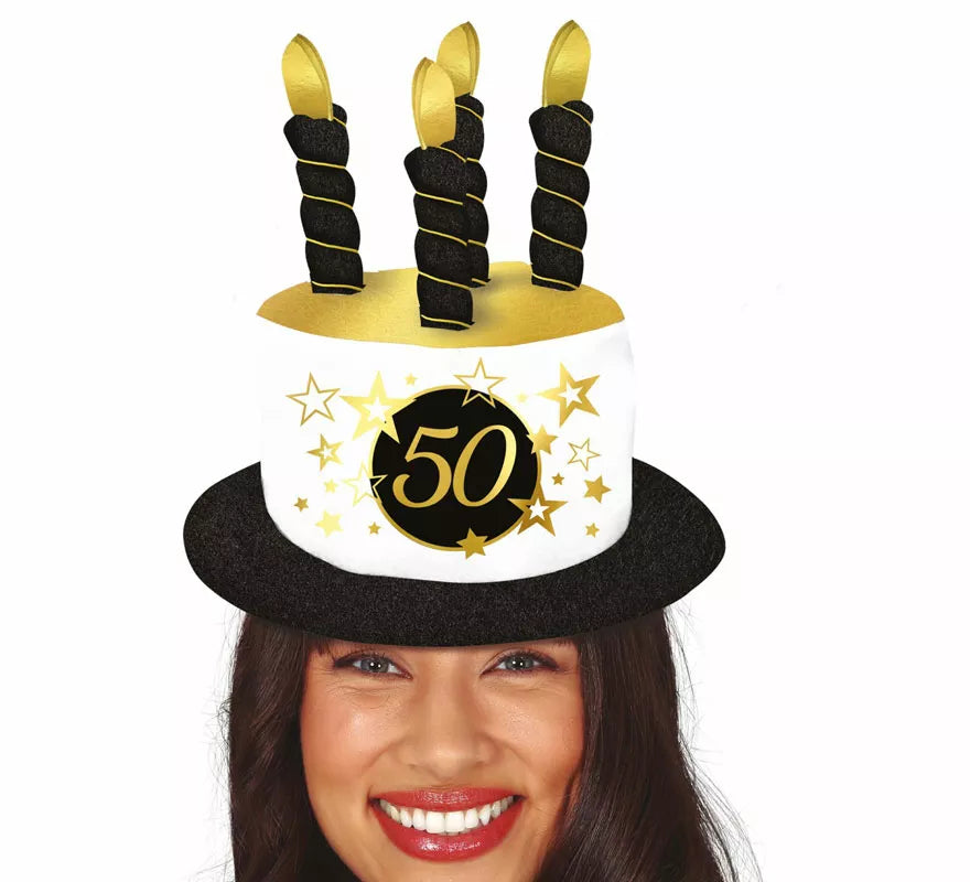 Sombrero Velas Blanco y Negro de 50 Años Cumpleaños y Aniversarios