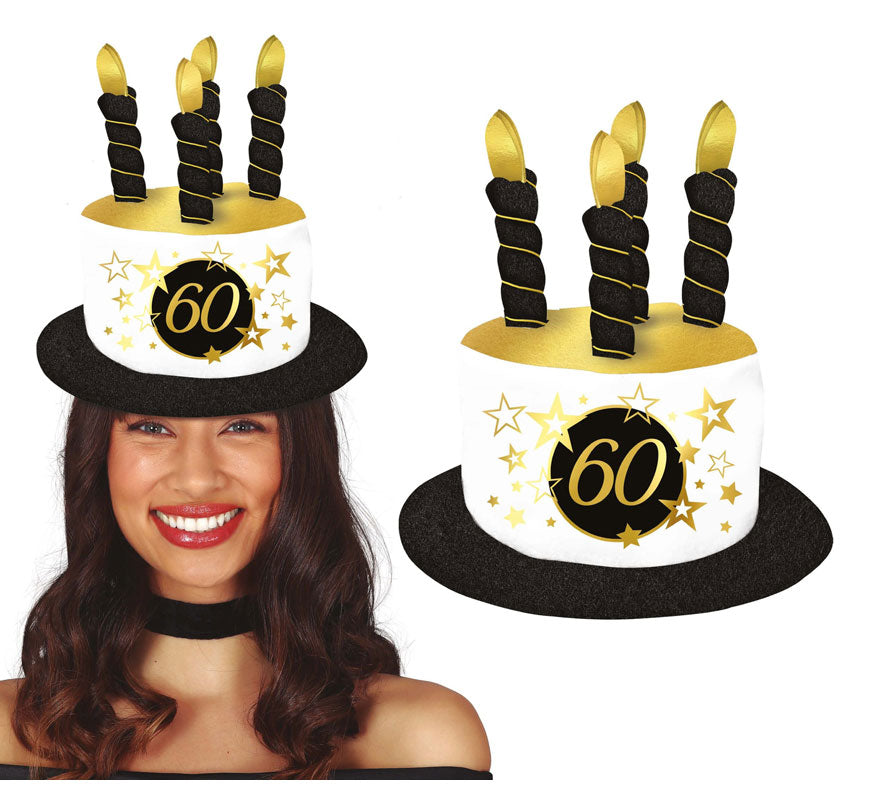 Translation missing: en.Sombrero Velas Blanco y Negro de 60 Años Cumpleaños y Aniversarios