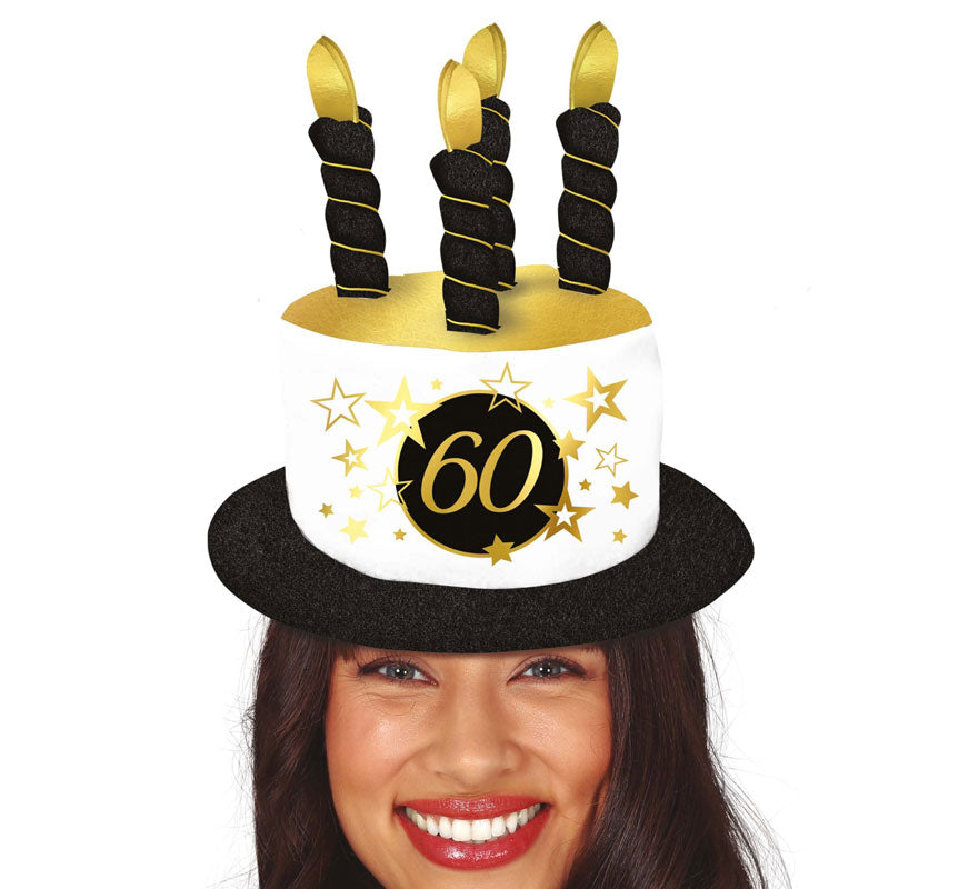 Translation missing: en.Sombrero Velas Blanco y Negro de 60 Años Cumpleaños y Aniversarios