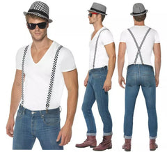 Black and White Checkered Ska Hat and Suspenders