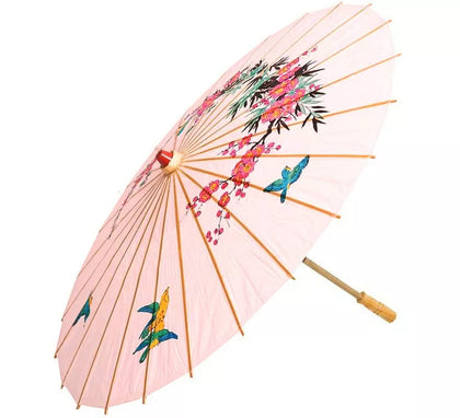 Sombrilla china rosa de papel con dibujos 42 cm