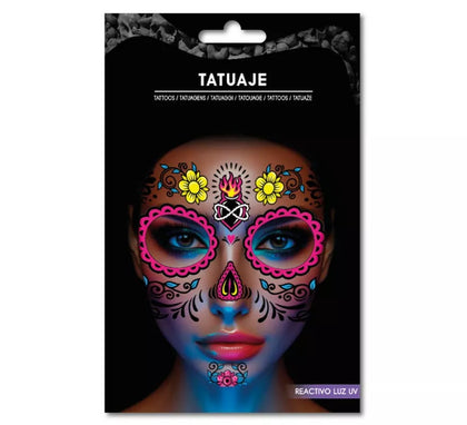 Tatuaje Catrina floral fluorescente