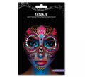Tatuaje Catrina rosa y azul fluorescente