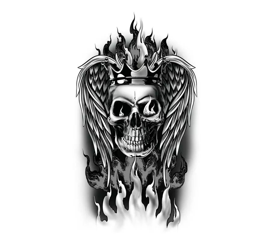 Tatuaje de Calavera en llamas blanco y negro