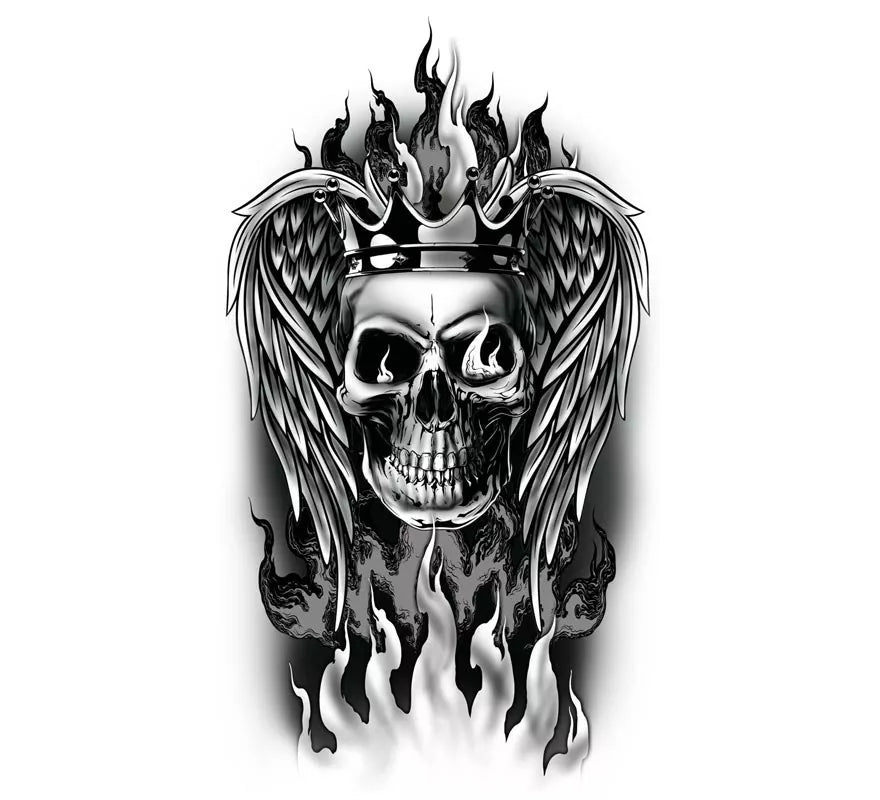 Tatuaje de Calavera en llamas blanco y negro