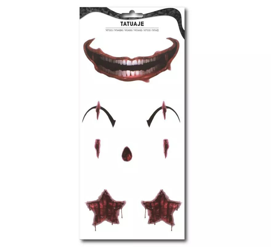 Translation missing: en.Tatuaje de Payaso asesino sonrisa y estrellas roja