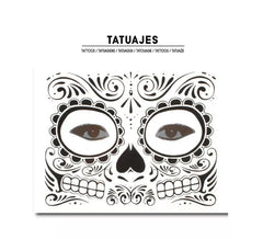 Adult Black Skull Catrina Face Tattoo