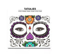 Tatuaje facial de Catrina flores moradas adulto