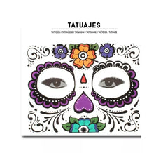 Catrina fiori viola tatuaggio viso adulto