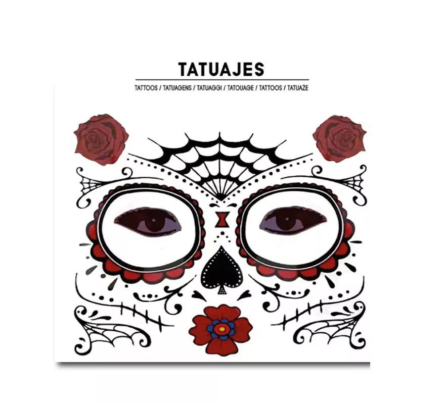 Tatuaje facial de Catrina rosas rojas adulto
