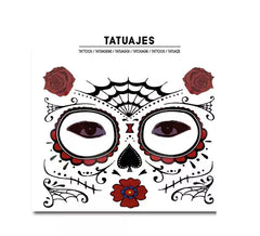 Catrina red roses adult face tattoo