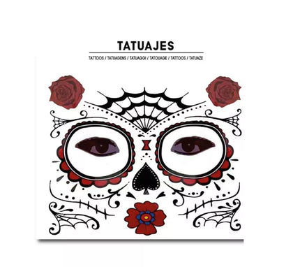 Tatuaje facial de Catrina rosas rojas adulto