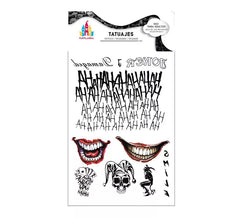 Conflicting Harlequin Smiles and Black Text Tattoos
