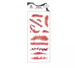 Red wound tattoos with stitches