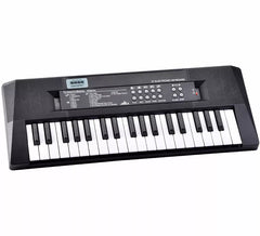 Teclado eletrônico de 37 teclas, preto, com microfone.