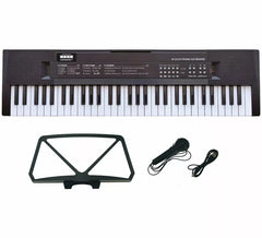 Teclado eletrônico de 61 teclas com microfone e conexão USB.