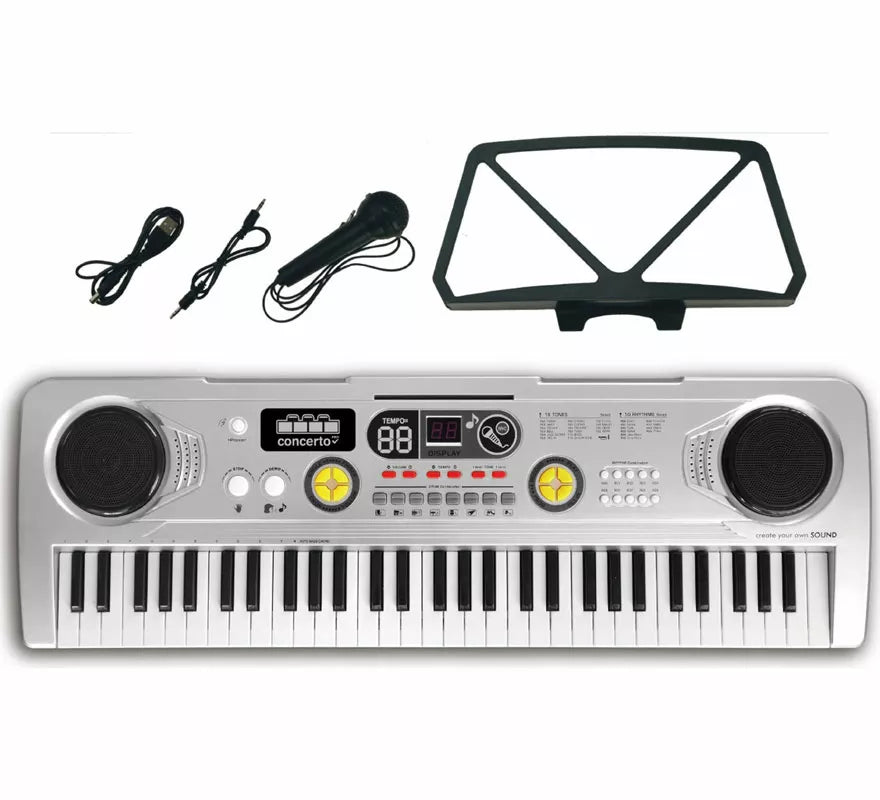 Translation missing: en.Teclado Electrónico de 61 Teclas con Micrófono USB plateado