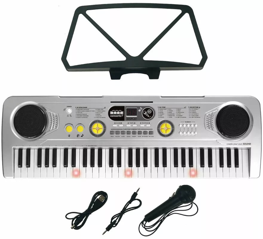 Translation missing: en.Teclado Electrónico de 61 Teclas con Micrófono USB y Función Profesor plateado